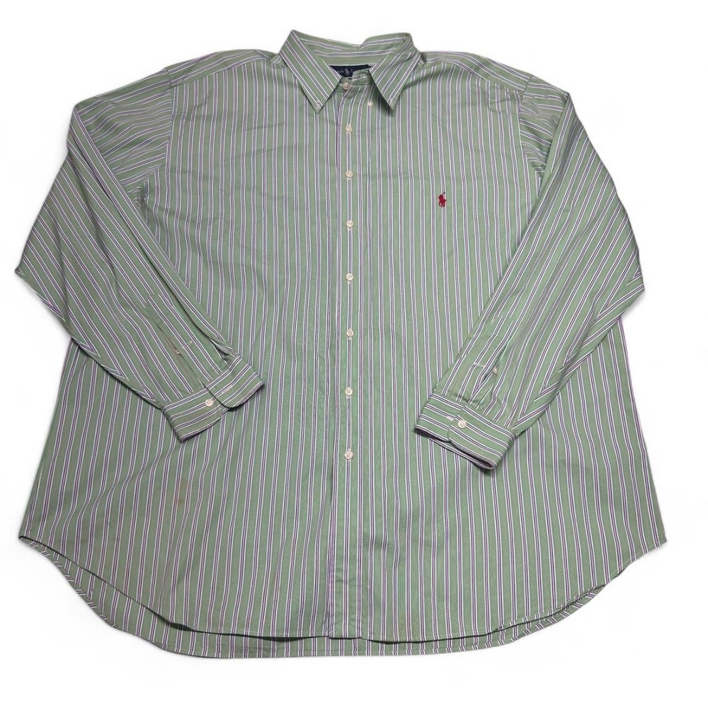 Ralph Lauren Mens 3XLT Tall Green Multi Stripe Classic Fit Button Down Shirt